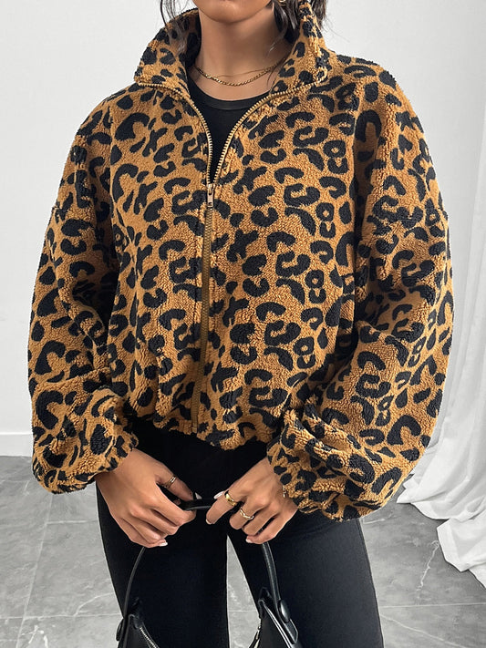 Waleska® | Leopard print long sleeve jacket with zip fastening