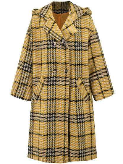 Abigail® | Checked double breasted long sleeve coat