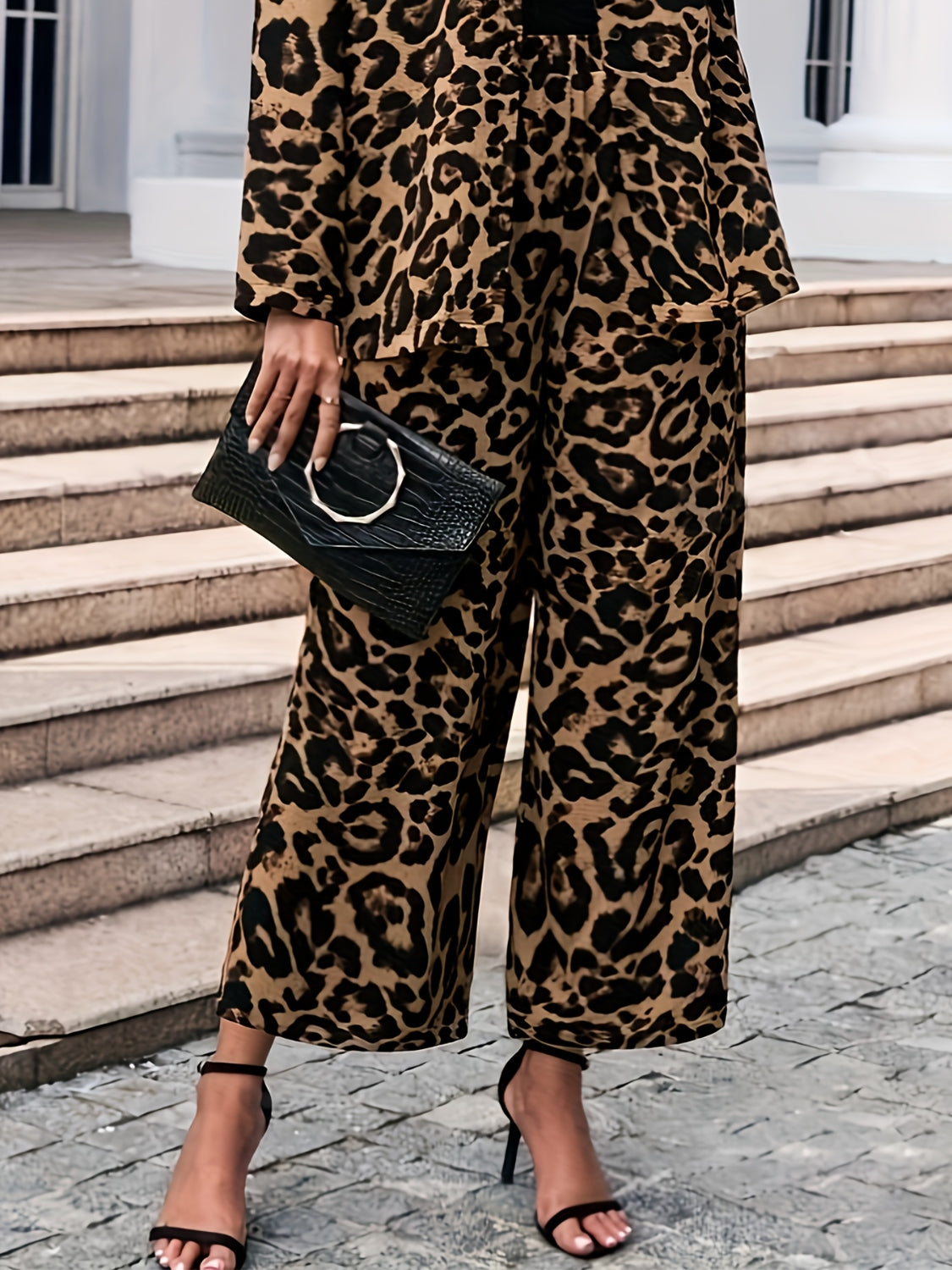 Tamsin® | Wide leg trousers with elastic waist and leopard print