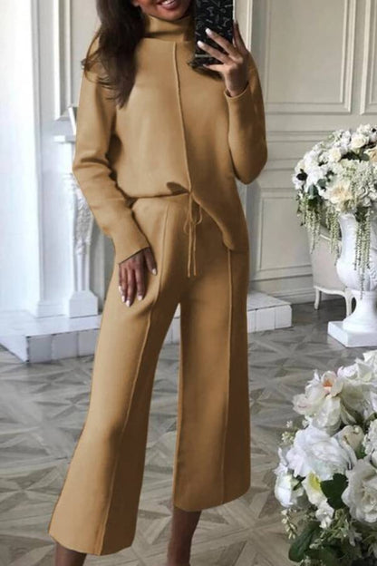 Tamara® | Casual two piece suits with knitted wide leg pants and high neck