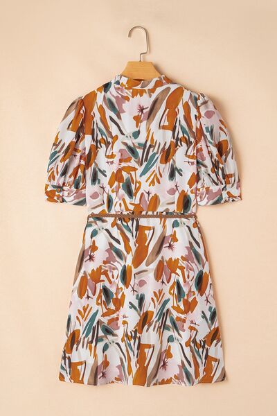 Stella® | Printed short sleeve notched mini dress