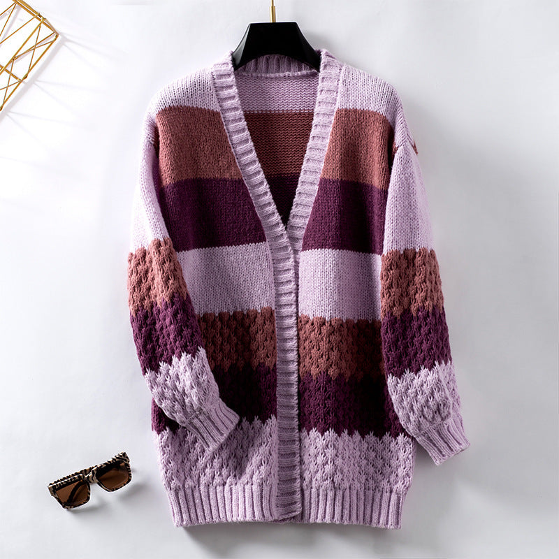 Xenia® | Contrast Color Striped Knitted Cardigan For Women