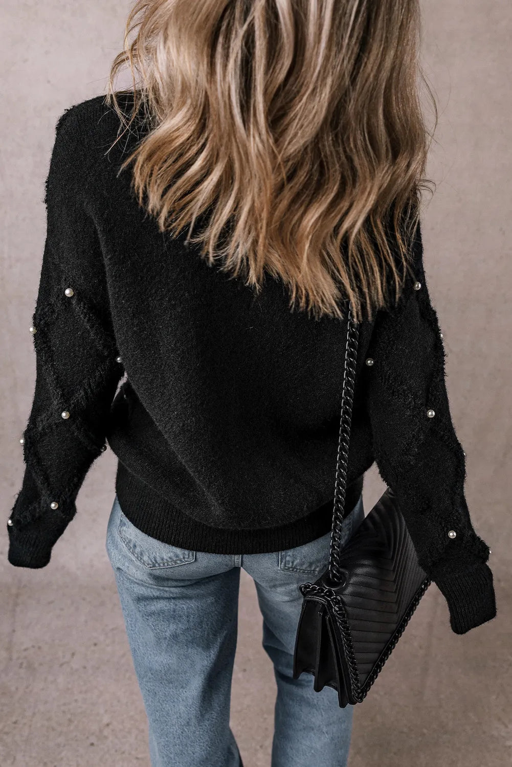 Adina® | Long sleeve crew neck sweater with pearl detail