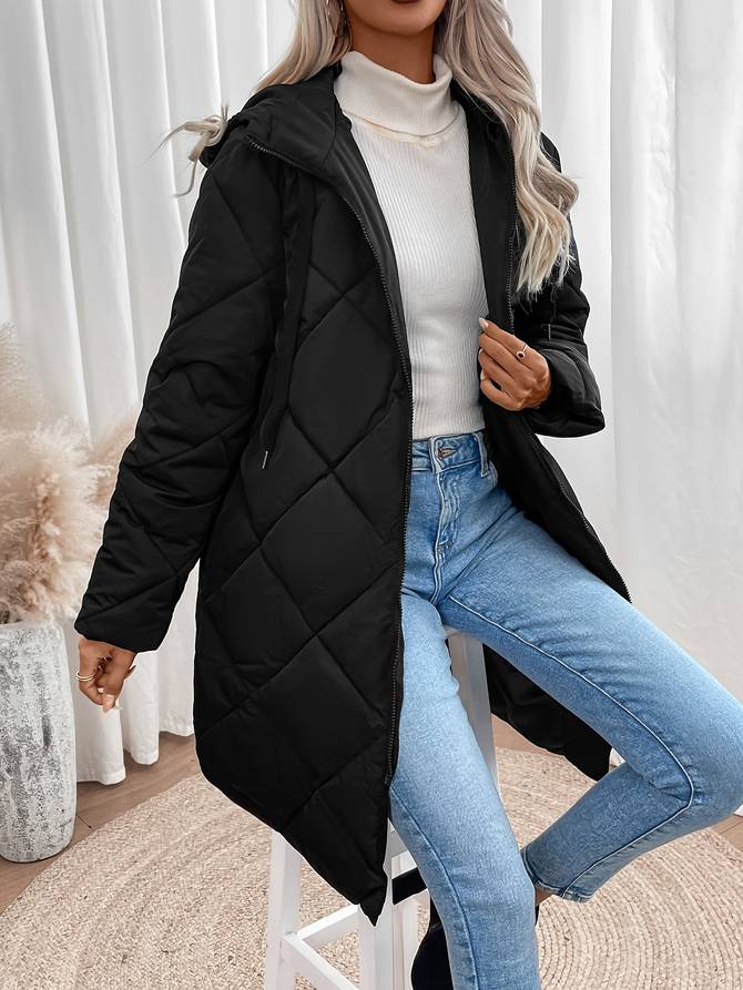 Zaida® | Long winter coat with a checked pattern