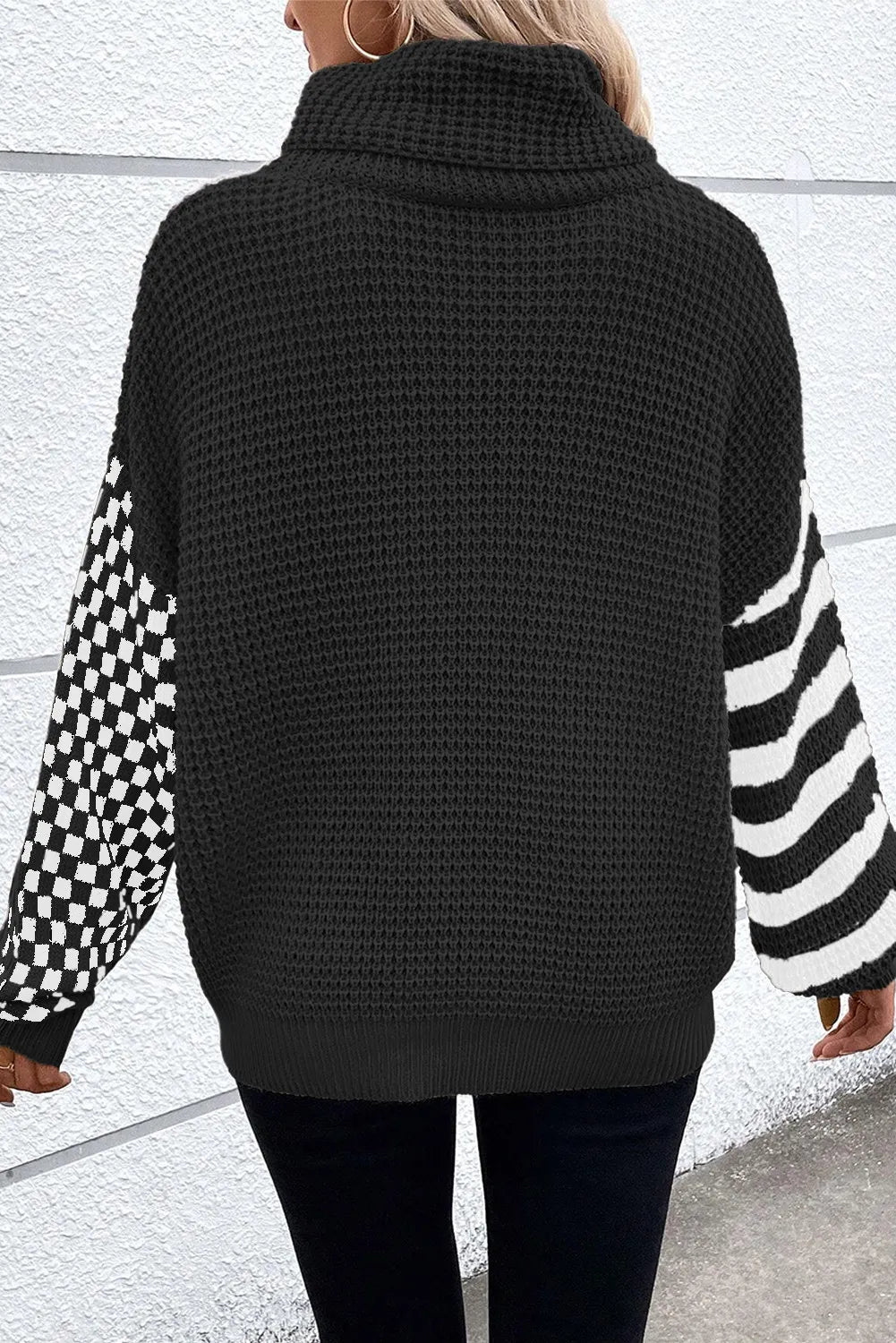 Agnieszka® | Checked striped turtleneck sweater with long sleeves