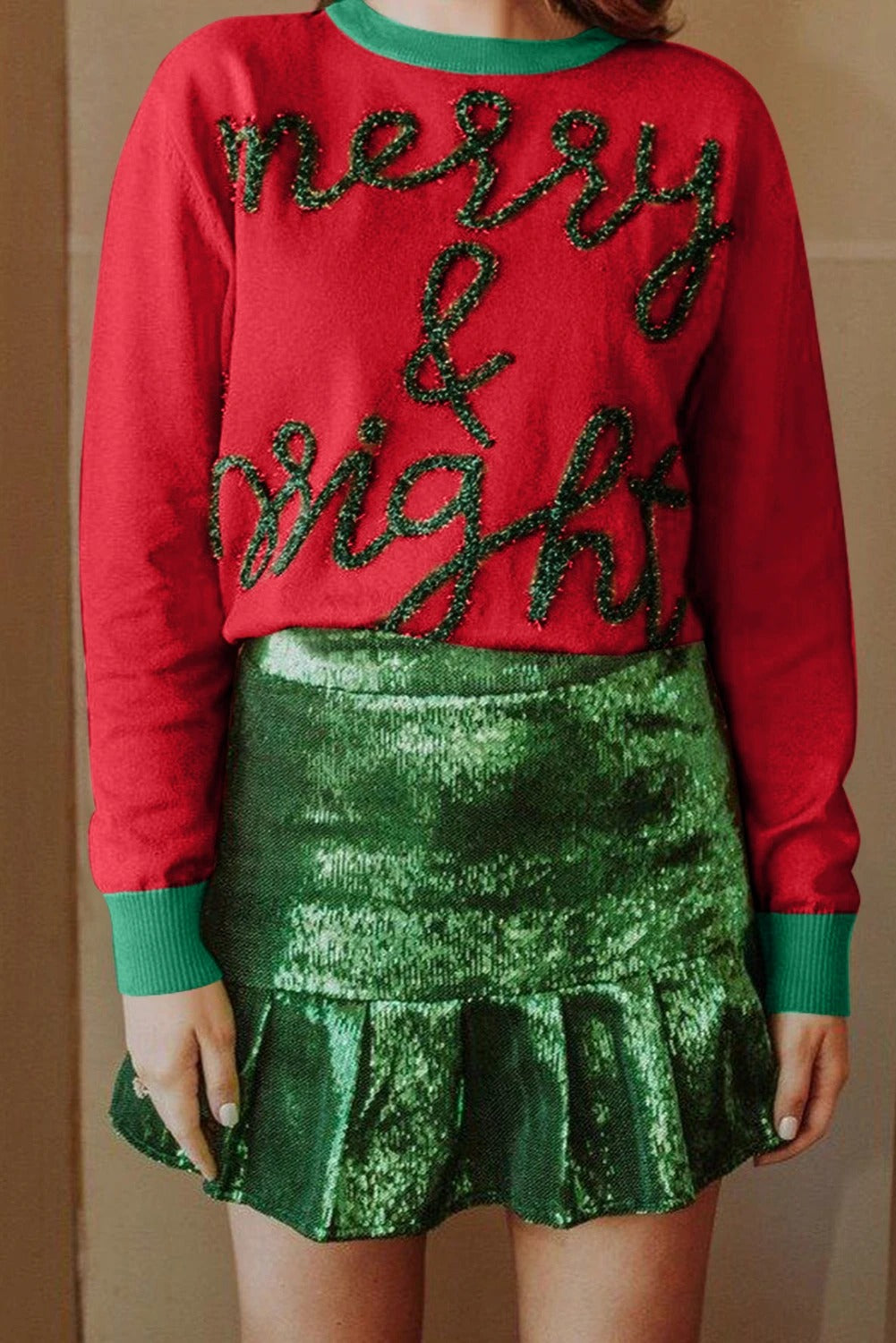 Zenaida® | Red tinsel sweater with cheerful and bright contrast trim