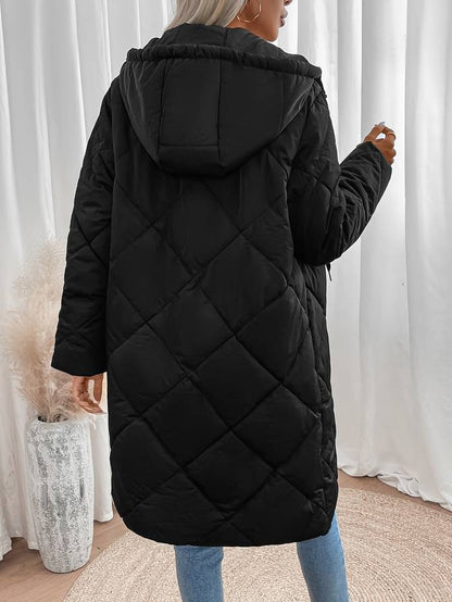 Zaida® | Long winter coat with a checked pattern