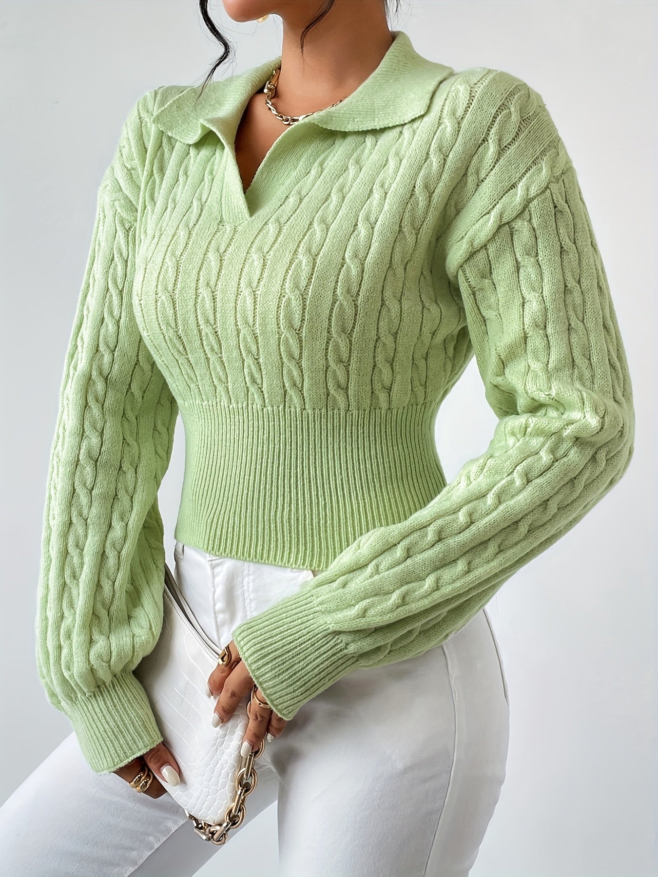 Adelina® | Twisted, structured knitted V-neck sweater