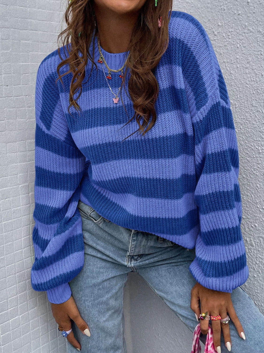 Nadia® | Honey colored striped long sleeve crew neck jumper