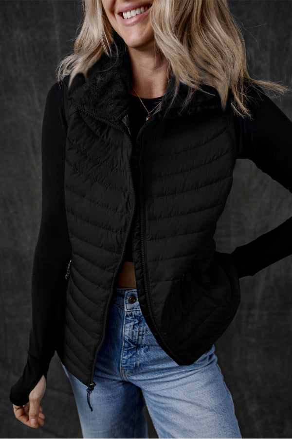 Nadia® | Quilted vest with zip and plush collar