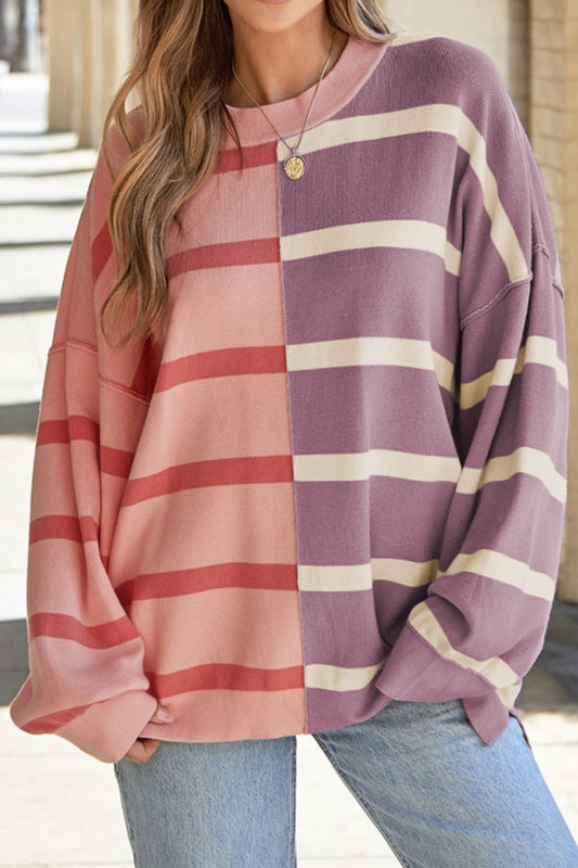 Xiomara® | Contrast striped long sleeve sweatshirt