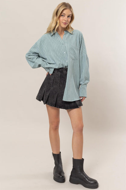 Therese® | Striped long sleeve oversized button down shirt