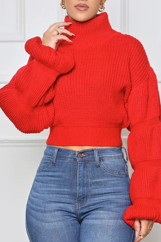 Waleska® | Loose, thick turtleneck sweater with puff sleeves