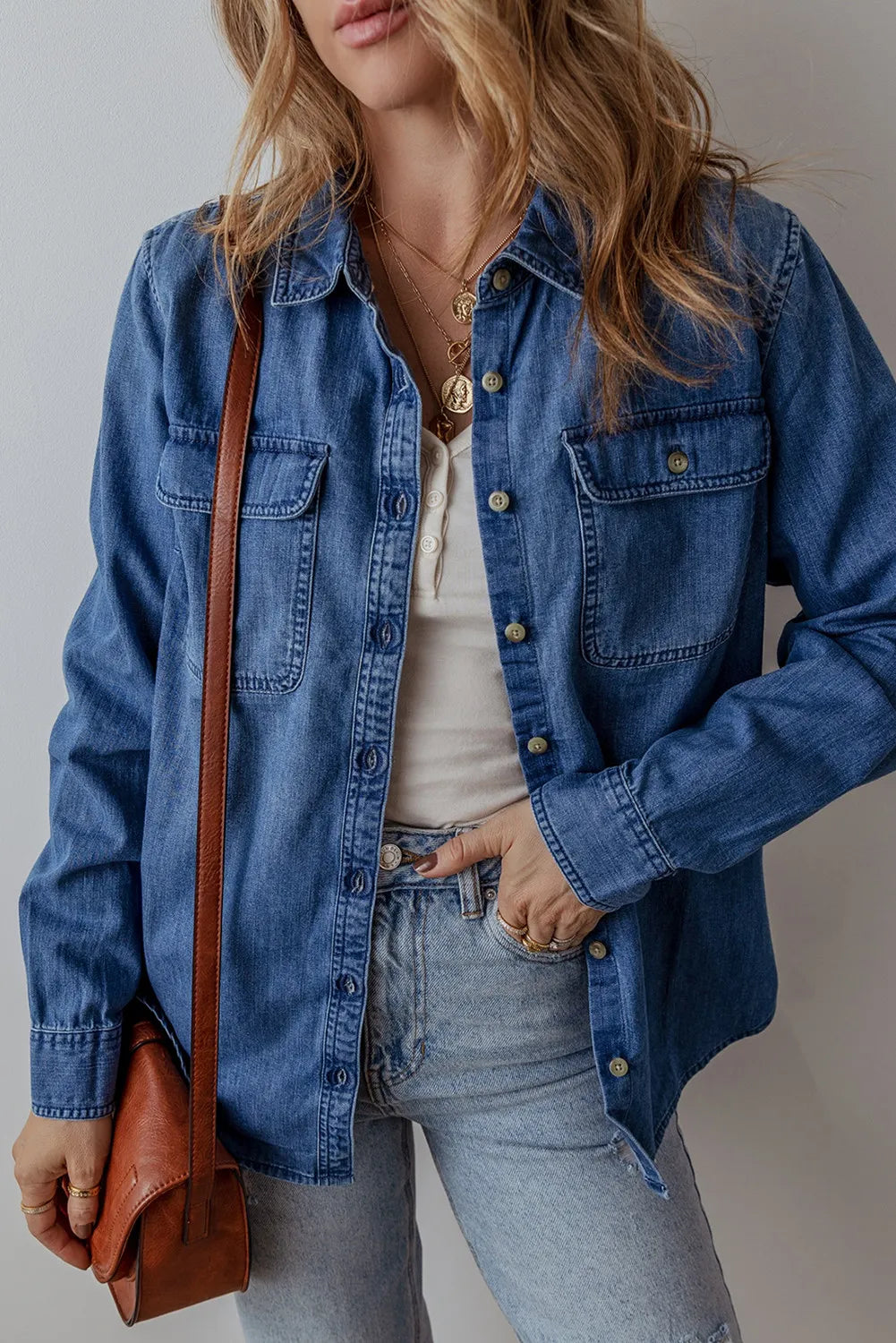 Viviana® | Buttoned, long-sleeved denim jacket