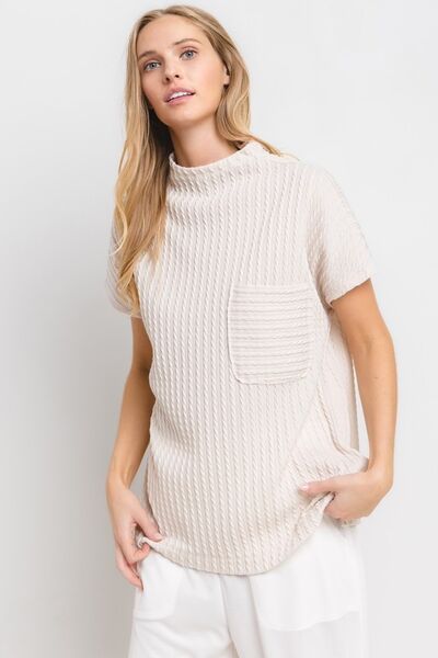 Zaida® | Structured knit top with a stand-up collar and short sleeves