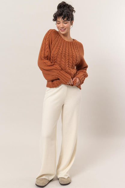 Agustina® | Cable-knit sweater with a crew neck and raglan sleeves