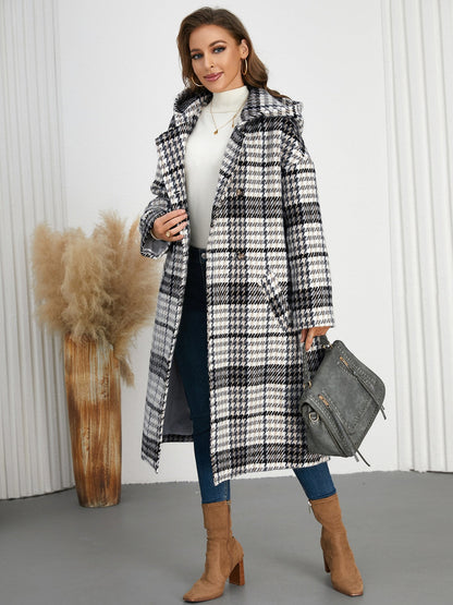 Abigail® | Checked double breasted long sleeve coat