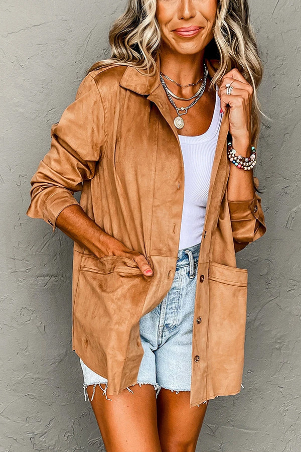 Adela® | Casual, buttoned jacket made of faux suede in camel