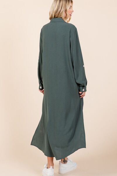 Tatiana® | Long sleeve maxi dress with V-neck and button placket