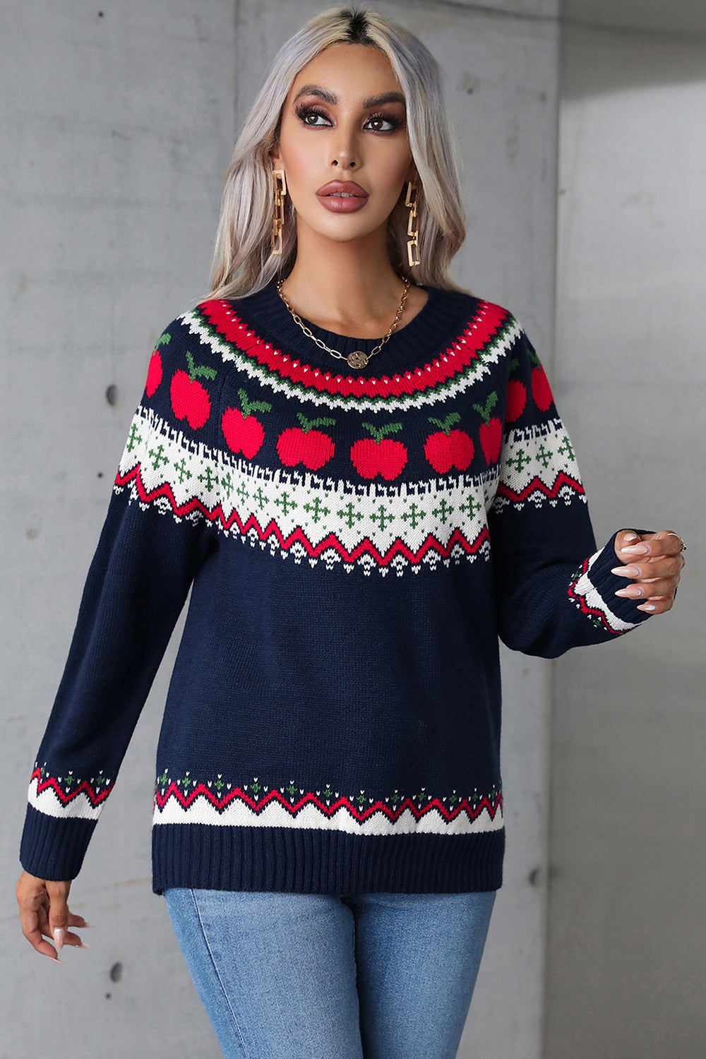 Amalia® | Graphic crew neck long sleeve sweater