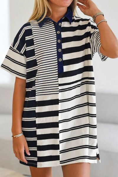 Tatiana® | Striped short sleeve mini dress with button detail