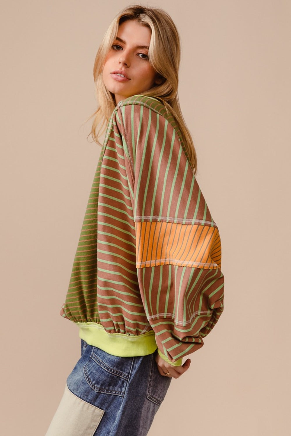 Yara® | BiBi color block striped crew neck sweatshirt