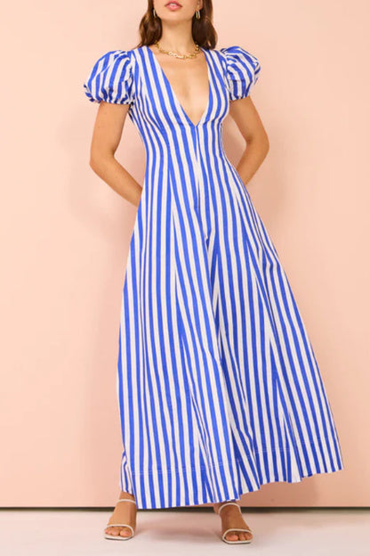 Zadie® | Treat yourself to a timeless wavy maxi dress with a stripe print, puff sleeves and pockets