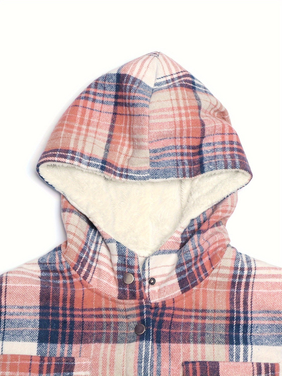 Wendy® | Checked, long-sleeved hooded outerwear with snap fasteners