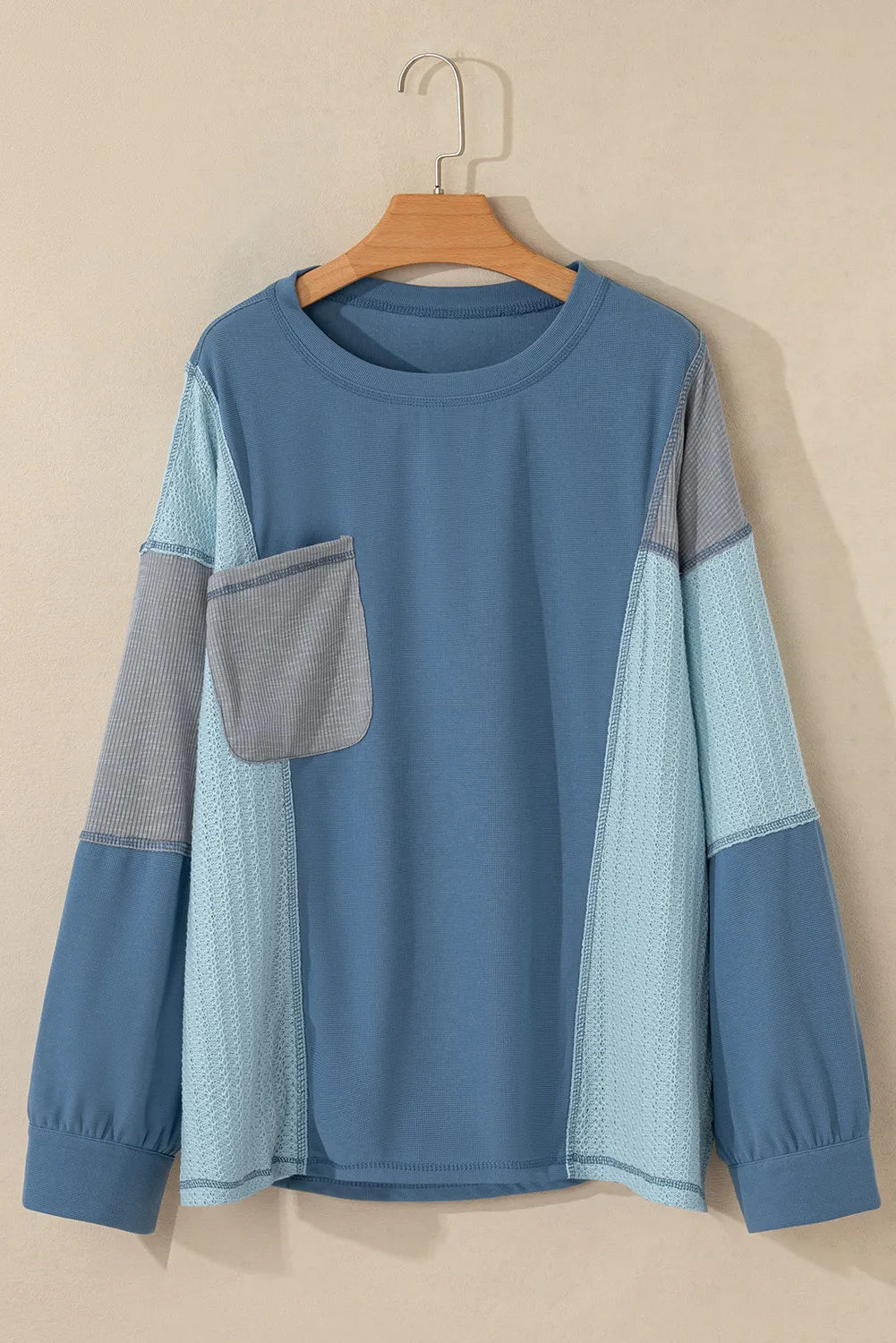 Tereza® | Patchwork color block long sleeve crew neck top