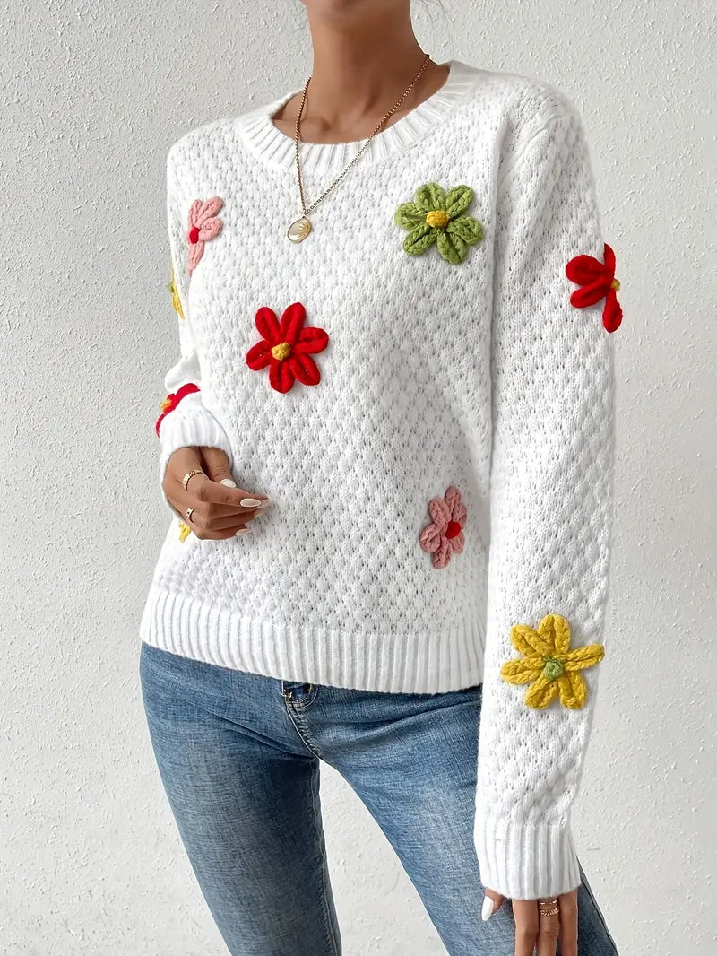 Rafaela® | Knitted sweater with 3D floral embroidery