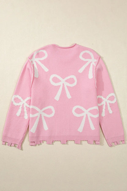 Yessica® | Long-sleeved crew neck sweater with pearl detail and bow