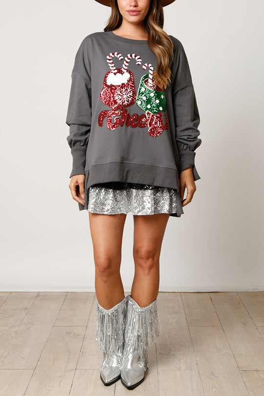 Allison® | Casual loose sweatshirt with Christmas candy cup sequins