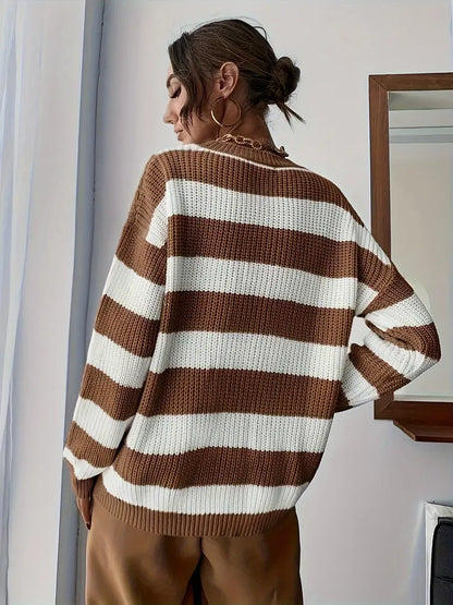 Yadira® | Casual striped knit sweater with color blocking and playful patterns