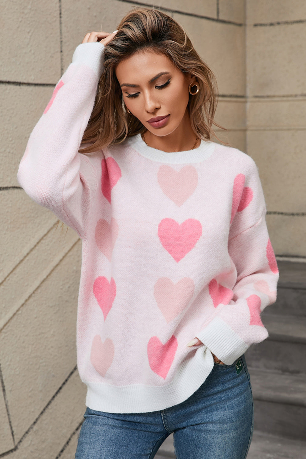 Tabea® | Heart-shaped, long-sleeved crew neck sweater