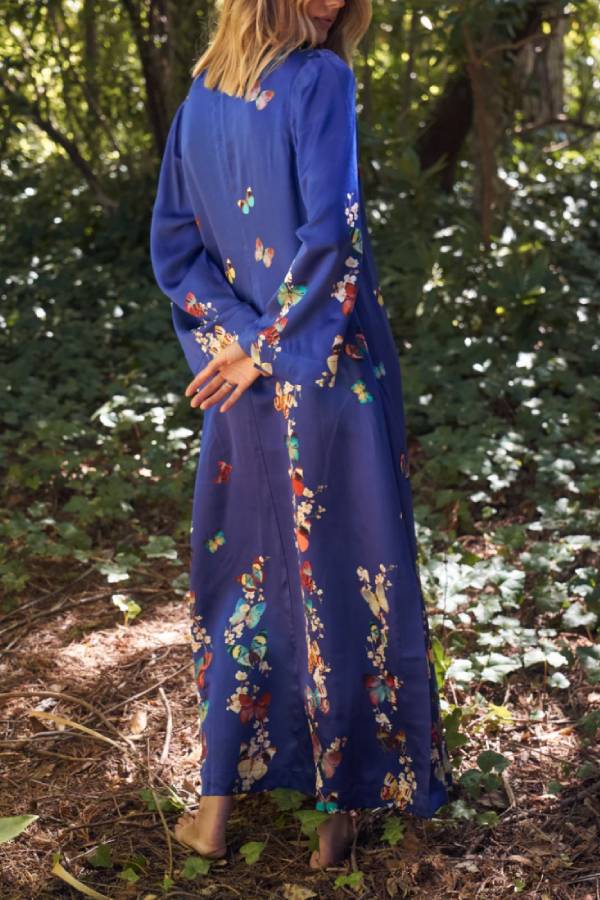 Tallulah® | Navy blue long sleeve loose long dress with butterfly print