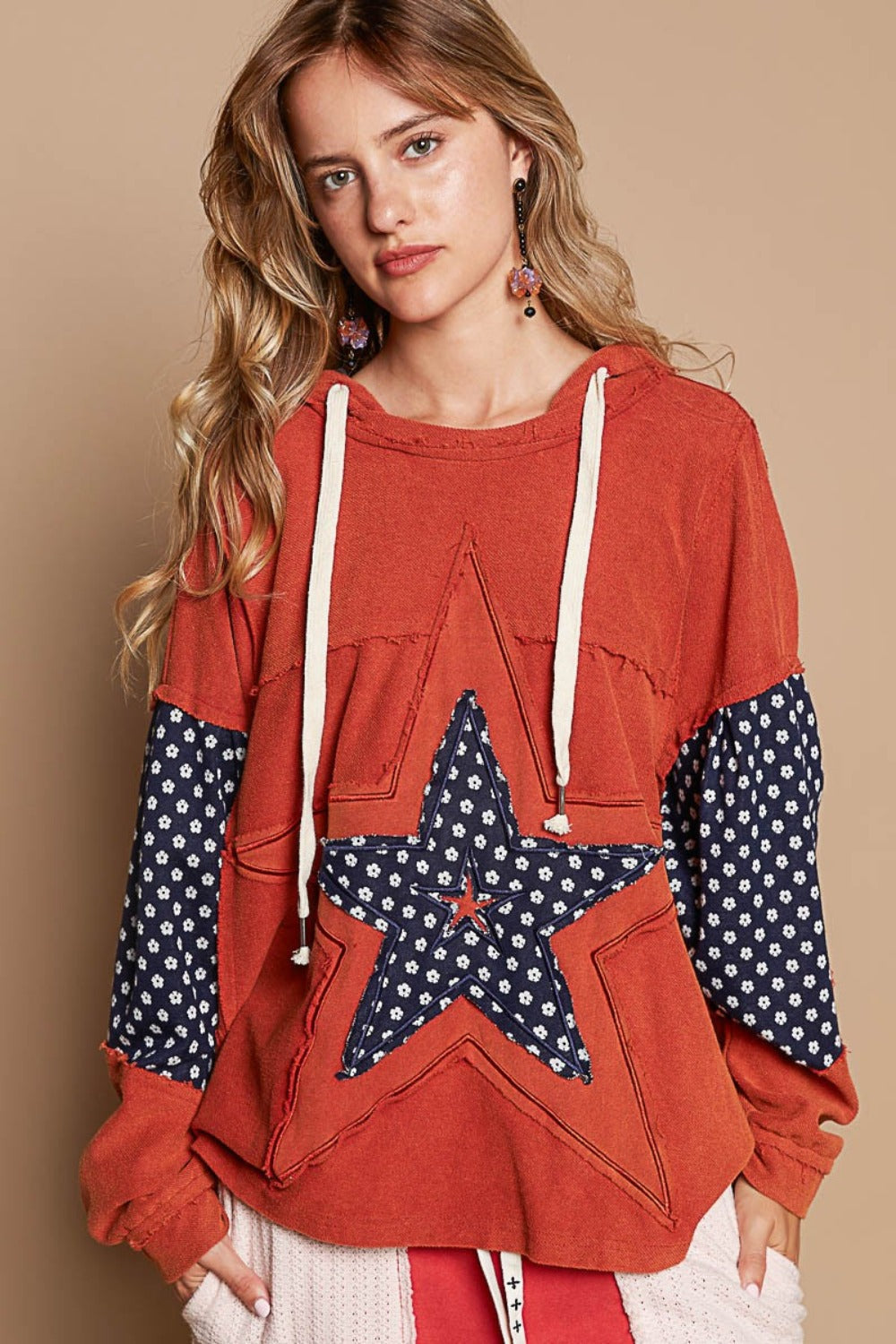 Penélope® | POL Star Patchwork Raw Edge French Terry Hoodie