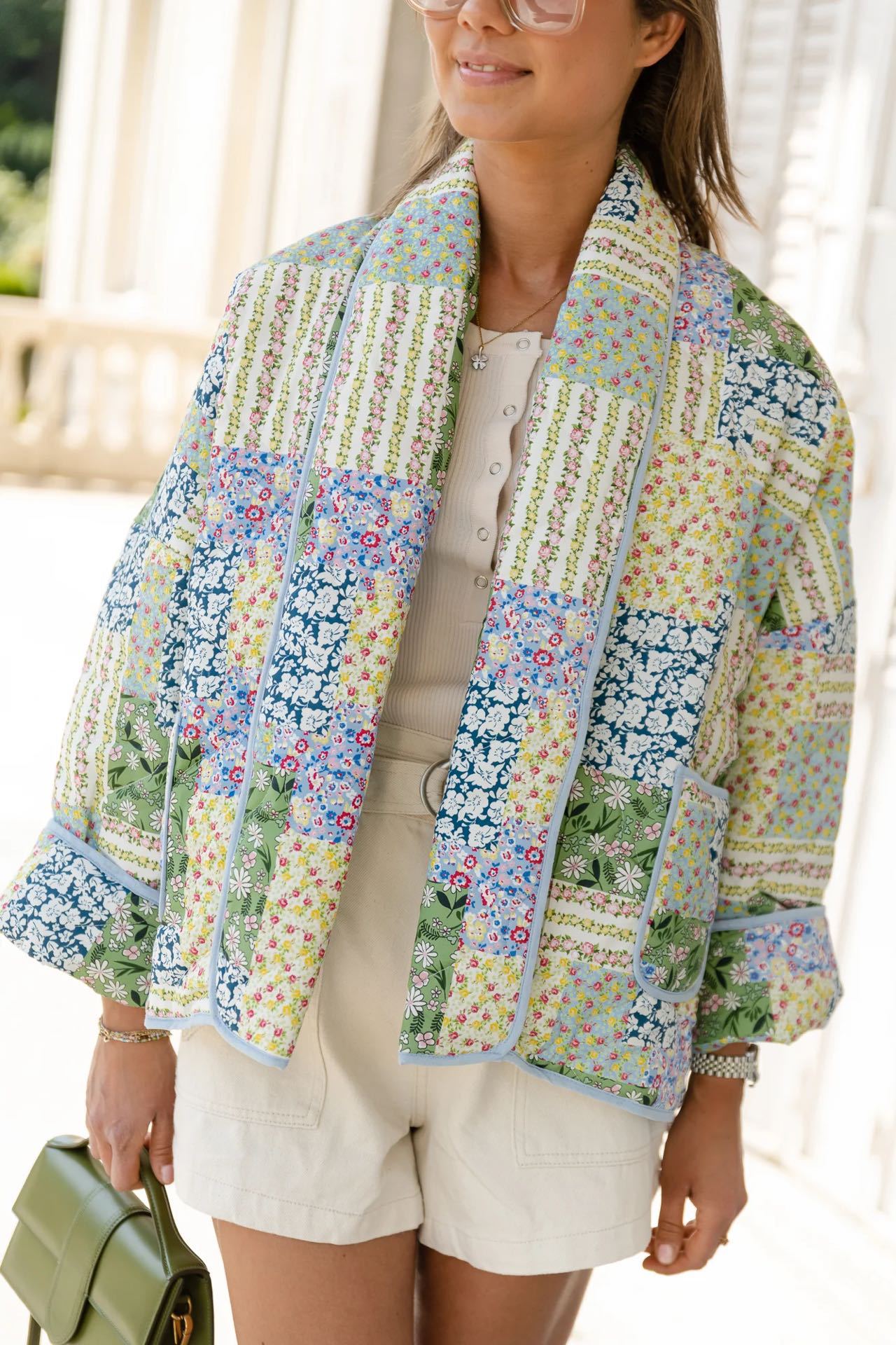 Teresa® | Green padded women's jacket with vintage floral print