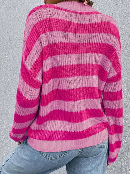 Nadia® | Honey colored striped long sleeve crew neck jumper