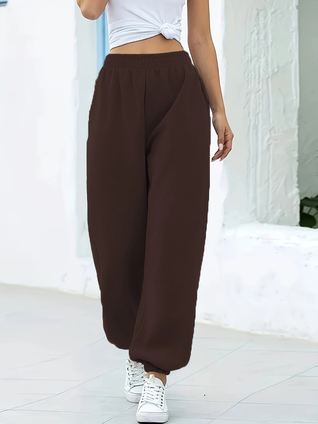 Nadia® | Solid color stretch high waist joggers