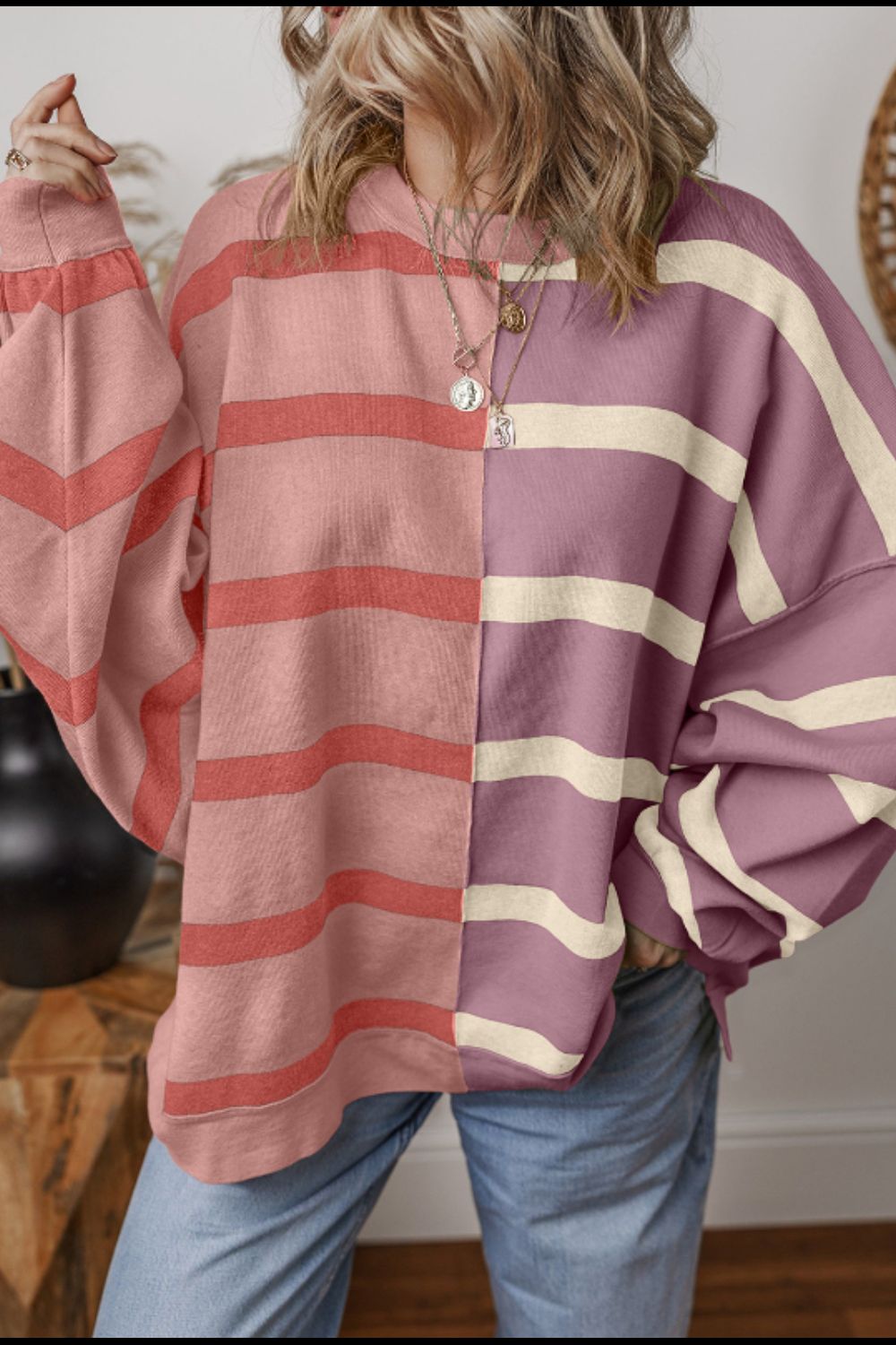 Xiomara® | Contrast striped long sleeve sweatshirt