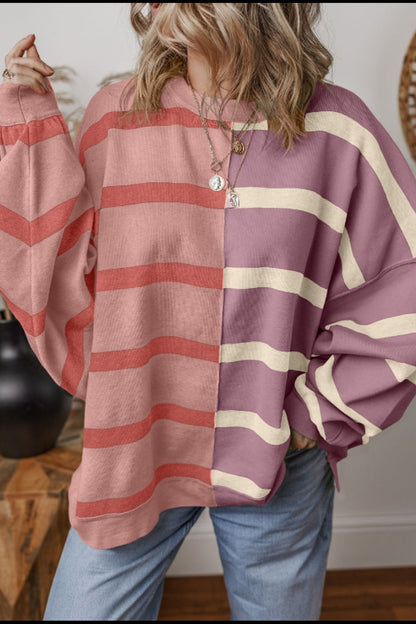 Xiomara® | Contrast striped long sleeve sweatshirt