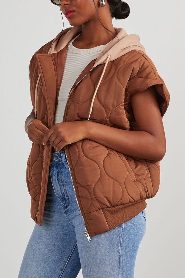 Amalia® | Fall And Forever quilted cotton vest with zip pocket and hood