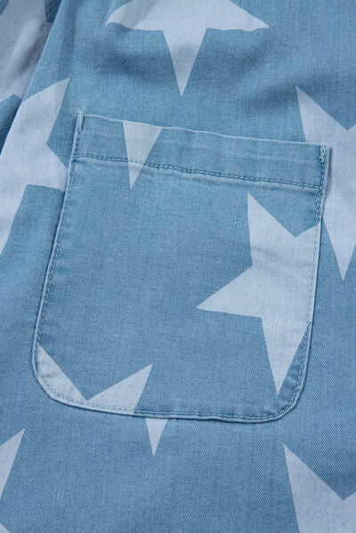 Zoraida® | Denim jumpsuit with a square neckline and a star print