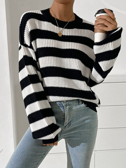 Nadia® | Honey colored striped long sleeve crew neck jumper