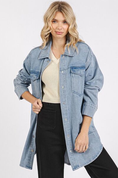 Tamara® | Long-cut denim jacket with patch pockets in a light wash