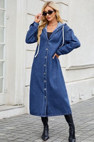 Yara® | Long sleeve denim outerwear with button placket and hood