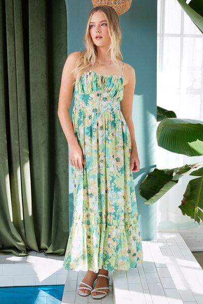 Sandra® | Floral maxi cami dress with a smocked back and ruffle hem