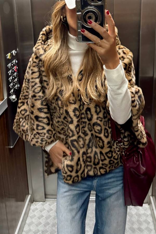 Pilar® | Wide-sleeved leopard print fleece coat