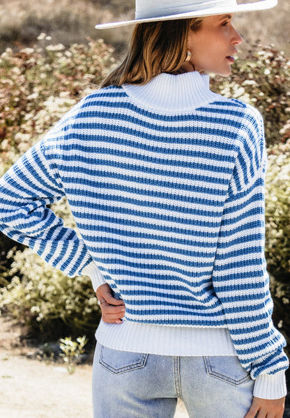 Amelia® | Striped long sleeve sweater with half zip and stand-up collar