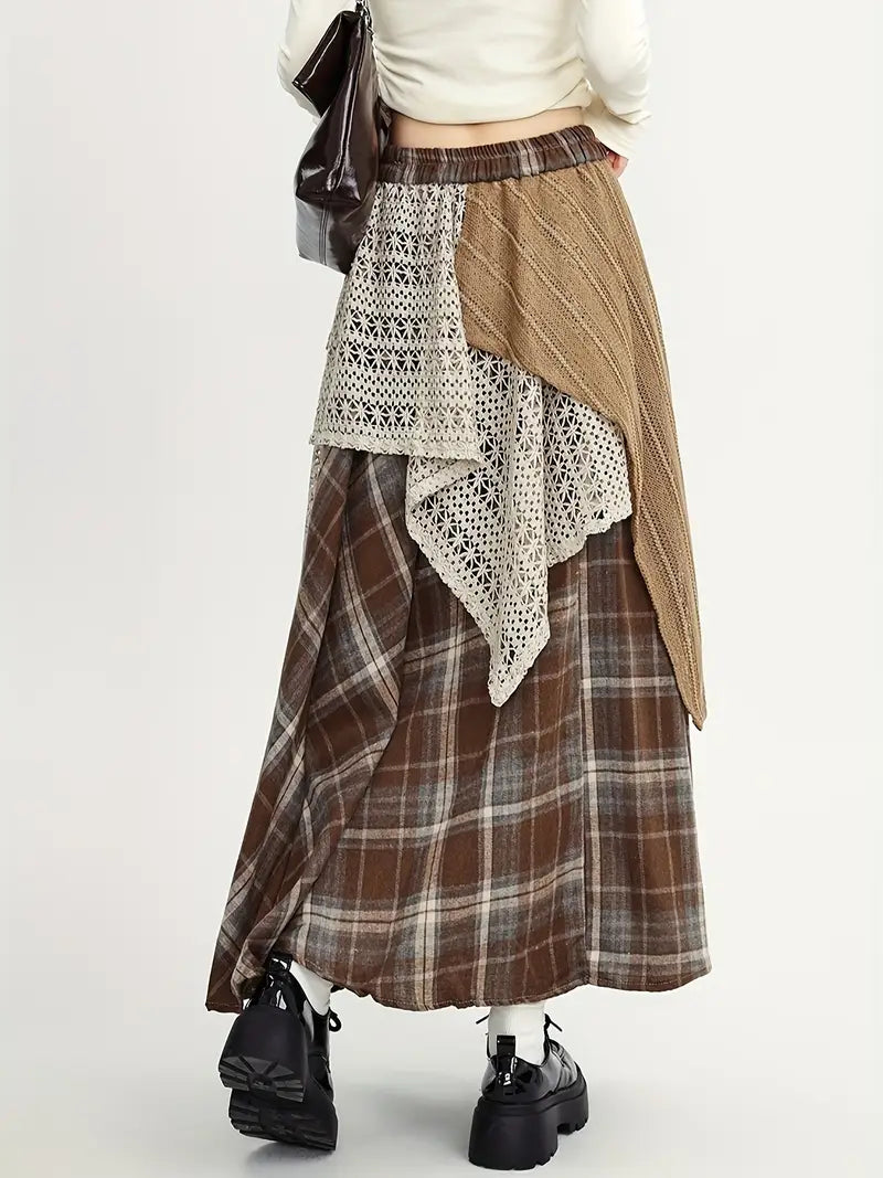 Yolanda® | Long checked skirt in boho style